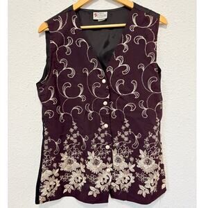 Vintage Embroidered Vest Boho 90s Ren Faire Cottage Hobbit